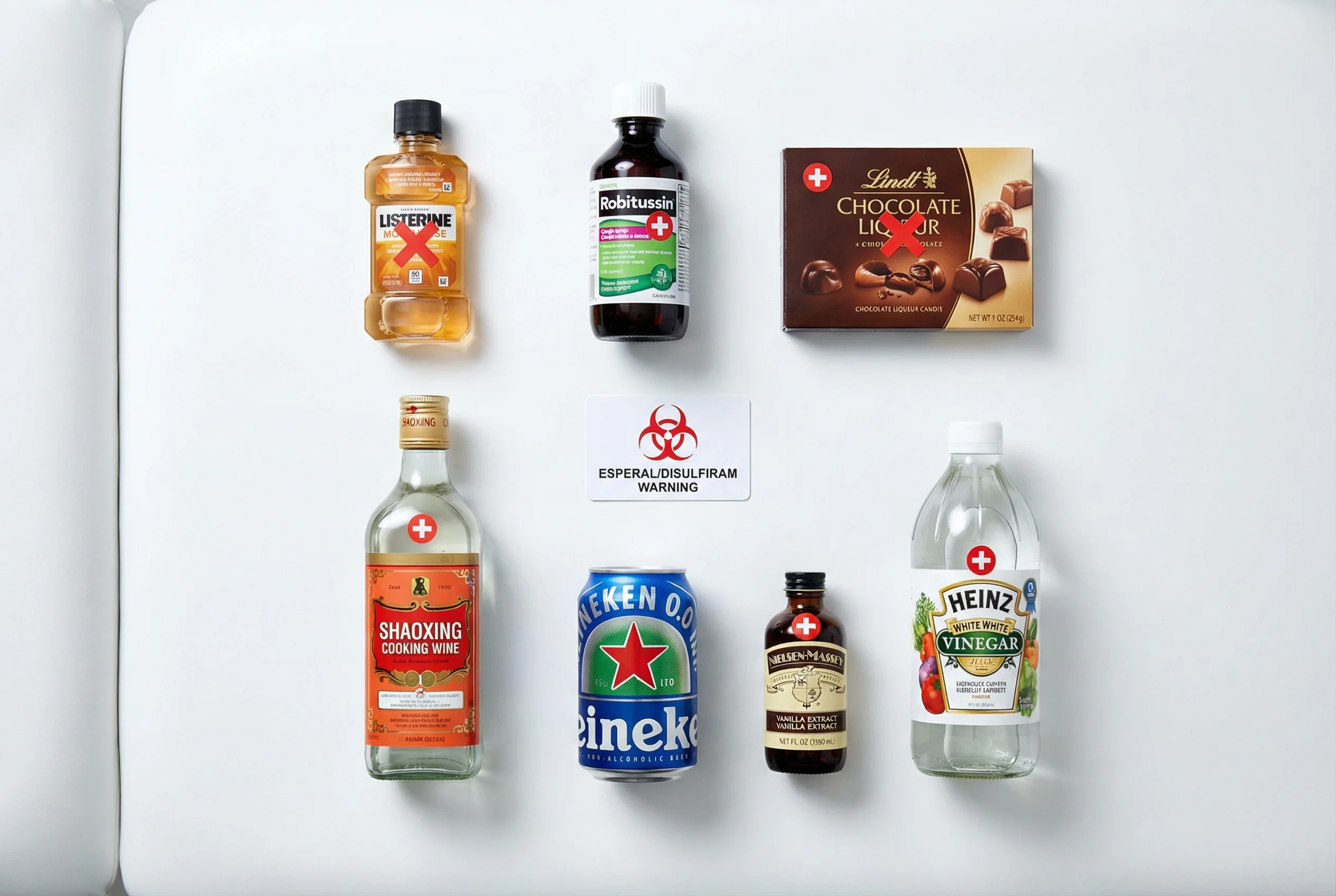 Produkty zawierające ukryty alkohol po wszywce Esperalu - płyny do ust, syropy, słodycze i inne źródła etanolu które mogą wywołać reakcję disulfiramową